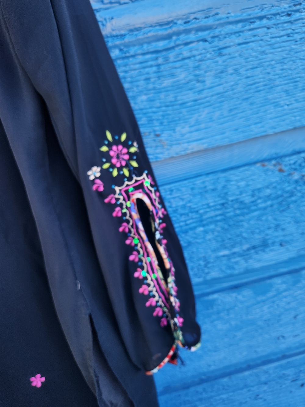 Black Embroidered Tunic Dress with Pink Floral Accents - Picture 4 of 8